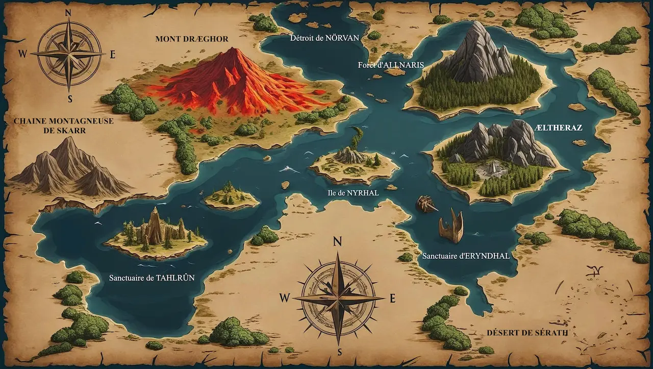La carte de Dravengard du roman LES FLAMMES DU SERMENT